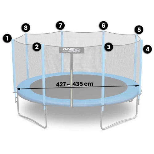 Siatka zewnętrzna do trampoliny 435cm 14ft 180cm 8sł Neo-sport