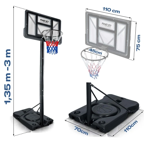 Kosz do koszykówki regulowany 135-300cm stabilny duży Neo-Sport NS-282