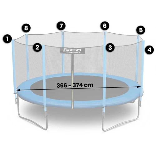 Siatka zewnętrzna do trampoliny 374cm 12ft 180cm 8sł Neo-sport