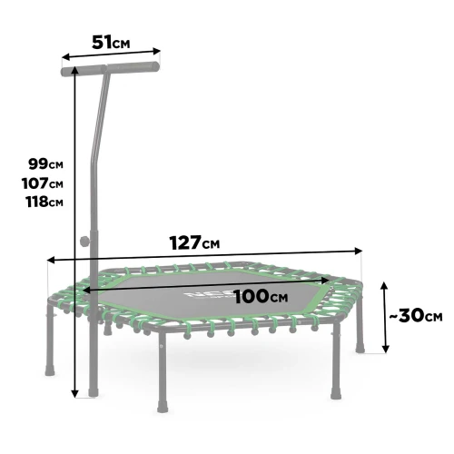 Trampolina fitness z uchwytem 127 cm Neo-Sport - sześciokątna zielona