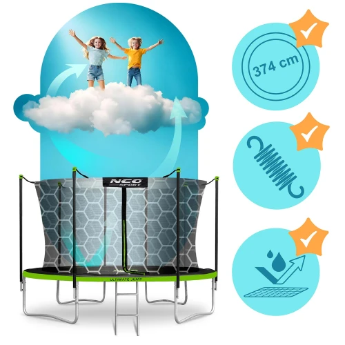 Trampolina ogrodowa 12ft/374cm z siatką wewnętrzną i drabinką Neo-Sport