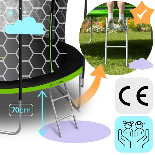 Trampolina ogrodowa 12ft/374cm z siatką wewnętrzną i drabinką Neo-Sport