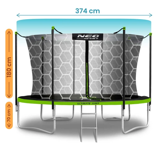 Trampolina ogrodowa 12ft/374cm z siatką wewnętrzną i drabinką Neo-Sport