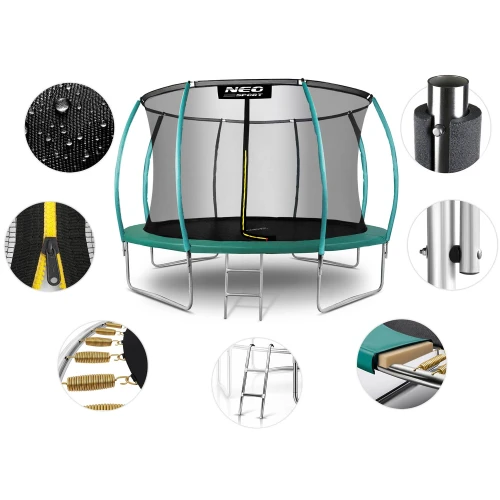 Trampolina ogrodowa 12ft/374cm z siatką, profilowanymi słupkami i drabinką Neo-Sport