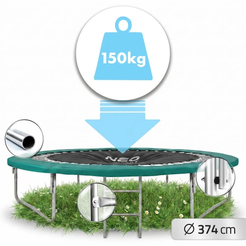 Trampolina ogrodowa 12ft/374cm z siatką, profilowanymi słupkami i drabinką Neo-Sport