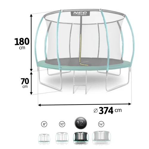 Trampolina ogrodowa 12ft/374cm z siatką, profilowanymi słupkami i drabinką Neo-Sport