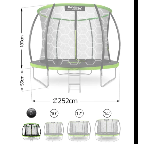 Trampolina ogrodowa profilowana 8ft/252cm z siatką wewnętrzną Neo-Sport