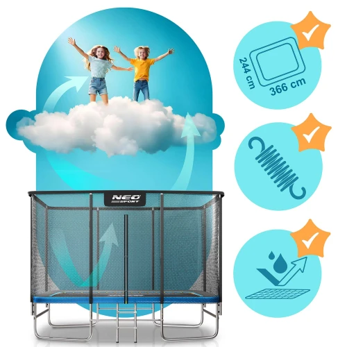  Trampolina ogrodowa prostokątna 12x8ft/366x244cm z siatką zewnętrzną i drabinką Neo-Sport