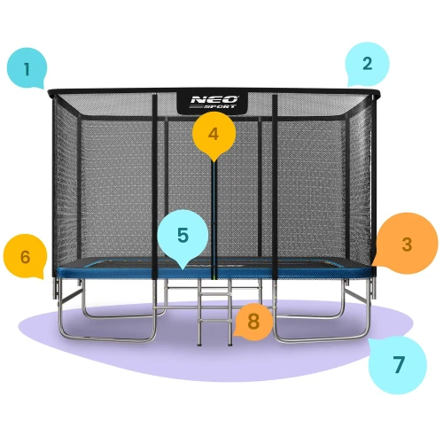  Trampolina ogrodowa prostokątna 12x8ft/366x244cm z siatką zewnętrzną i drabinką Neo-Sport